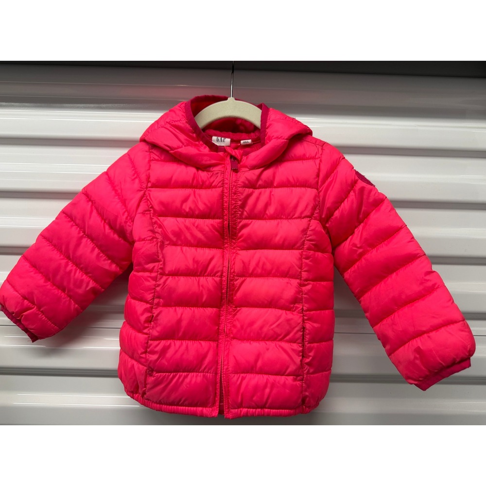 GAP Toddler Girls Pink Puffer Jacket Hooded Full Zip Quilted Coat Size 2T